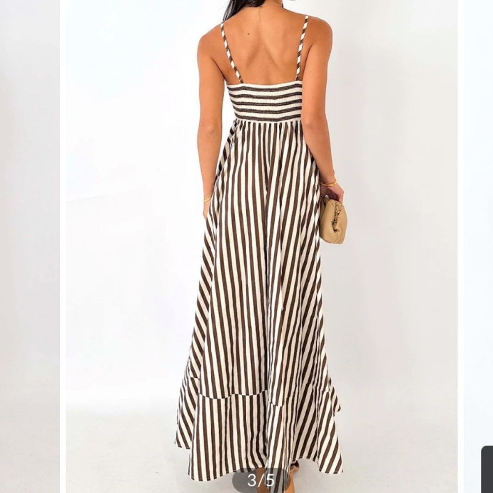 COMMENSE Brown White Stripe Maxi Dress NWT - Picture 7 of 8